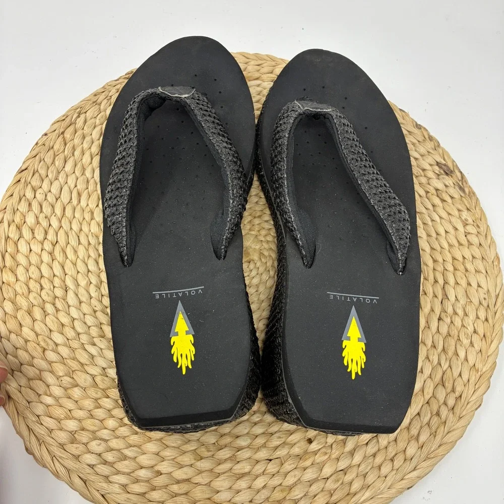 Volatile Vintage Y2K Platform Wedge Thong Sandals‎ Black Women's Size 9 Chunky